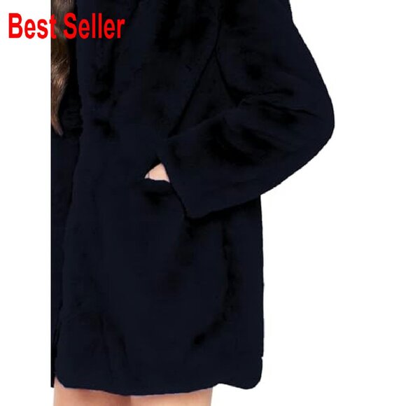 Oversized Faux Fur Coat Lapel Buttons Boyfriend Style Winter Warm Cozy Chic - Picture 5 of 5